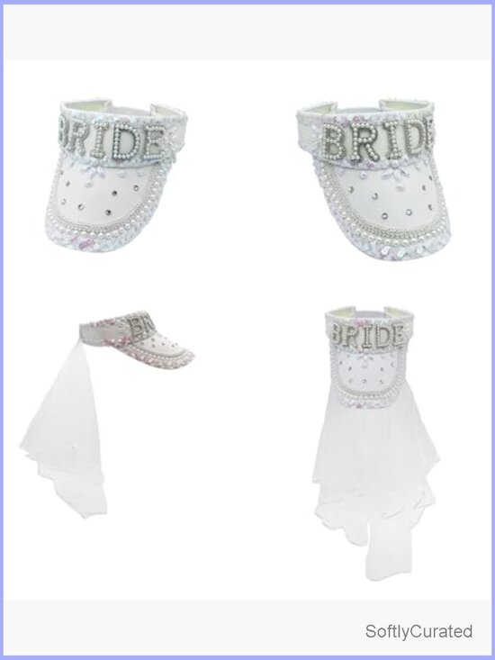 Sparkly Bride Sun Visor with Detachable Veil Bachelorette Party Hat Adjustable main image 5